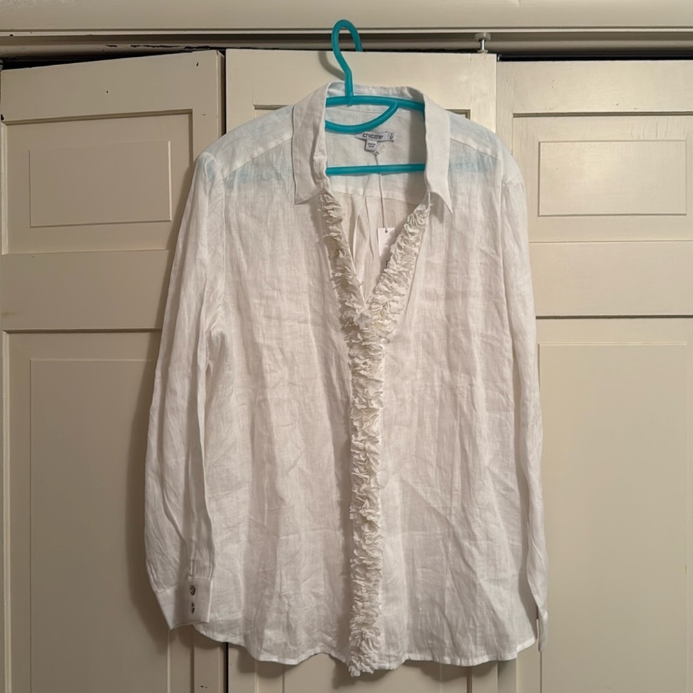 Chico's 100% linen blouse button down made in India sz 16